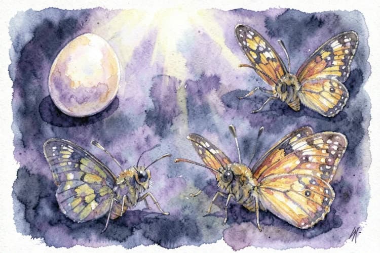 Ilustração de um ciclo de vida, como o de uma borboleta, mostrando as diferentes metamorfoses.