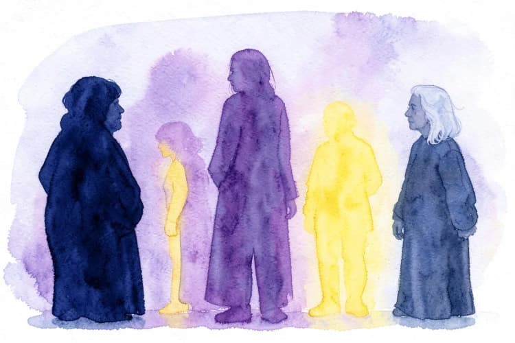Ilustração representando as diferentes fases da vida humana, desde a infância até a velhice.