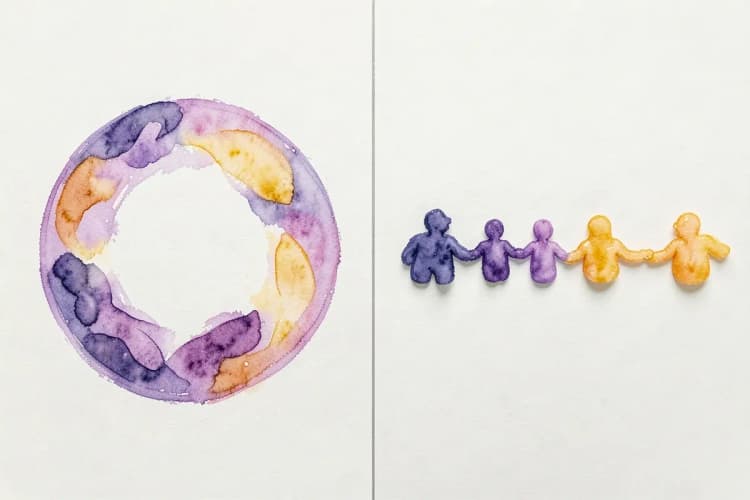 Diagrama comparando visualmente ciclos de vida e fases da vida, com elementos distintos para cada um.