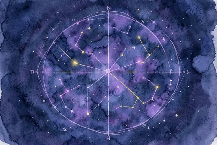 Mapa astral com planetas e signos do zodíaco