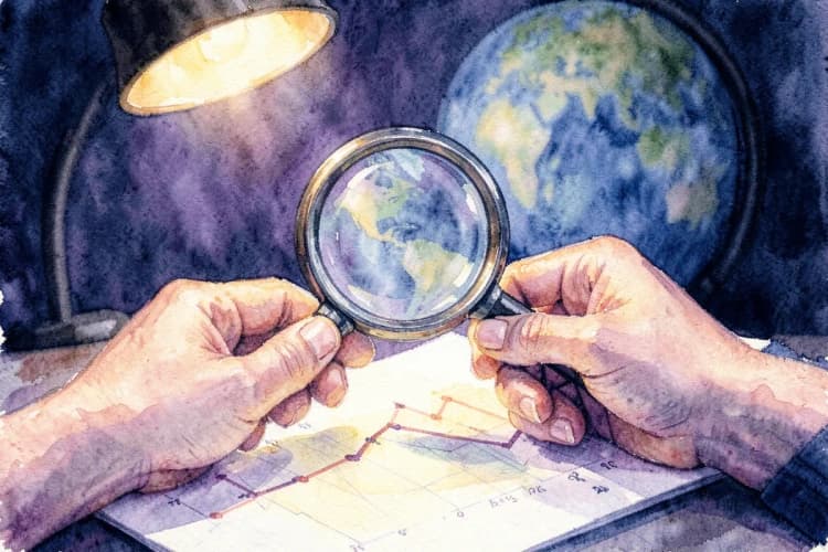 Pessoa analisando um gráfico de carreira com um globo terrestre ao fundo