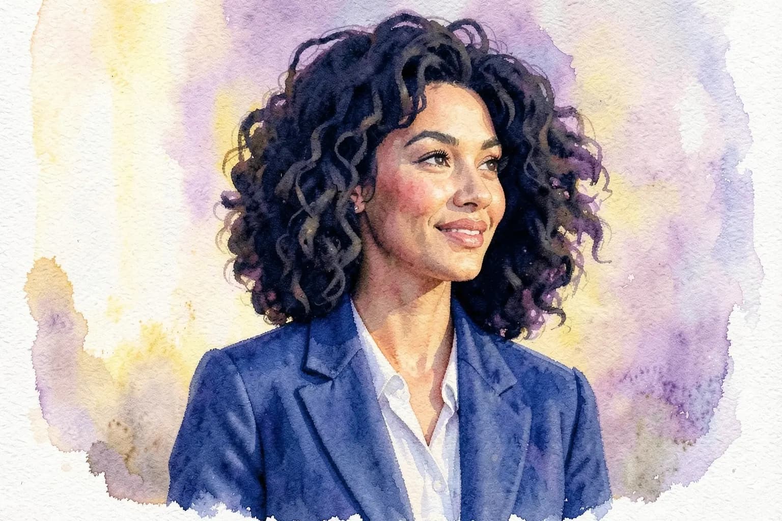 Mulher sorrindo com um gráfico de carreira ascendente ao fundo