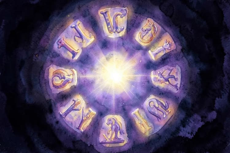 Representação visual de todos os 12 signos do zodíaco dispostos em um círculo, com destaque para o par perfeito de cada um.