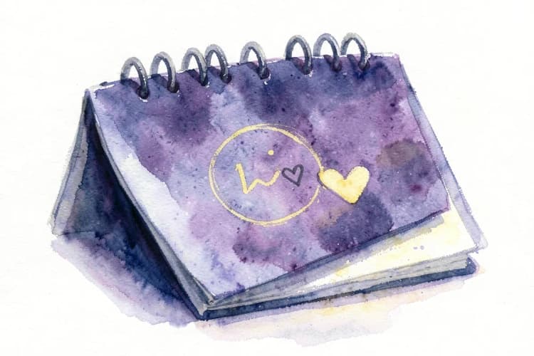 Um calendário aberto com uma data circulada e um coração desenhado ao lado