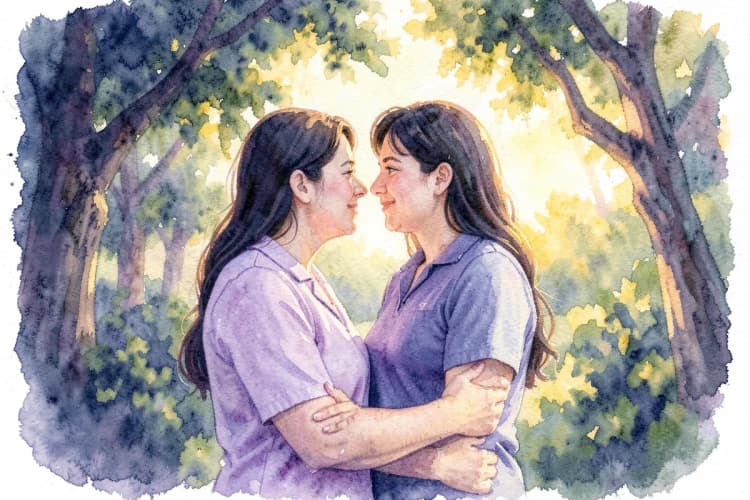 Um casal abraçado olhando um para o outro com carinho em um ambiente externo.