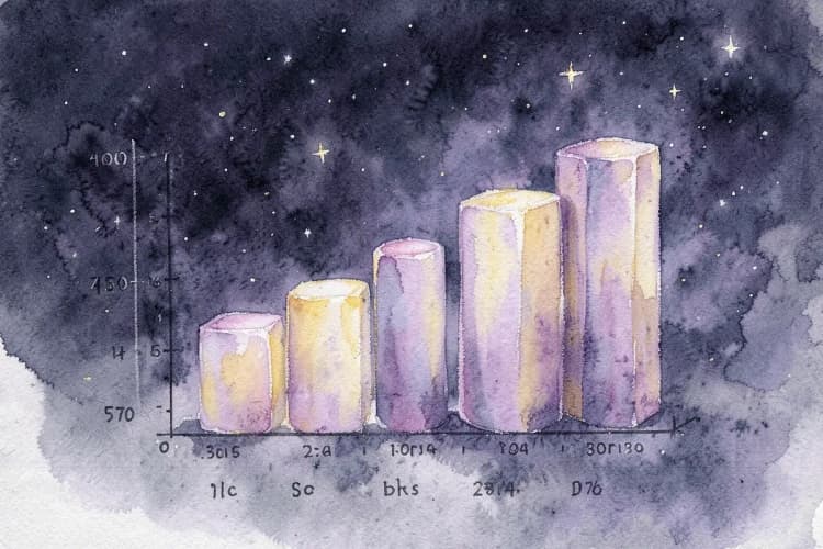 Um gráfico de barras mostrando a evolução de datas de signos ao longo dos anos, com um fundo sutil de estrelas.