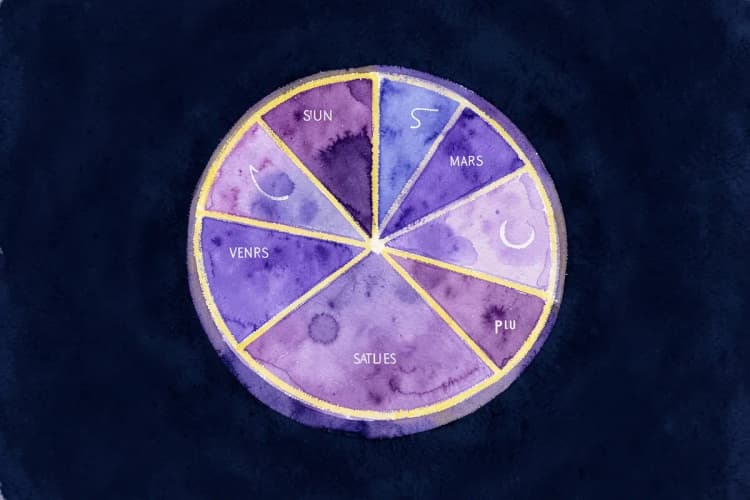 Gráfico de pizza mostrando a divisão de influências astrológicas em uma pessoa