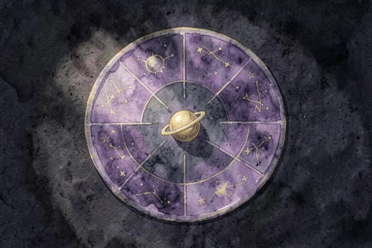 Gráfico de pizza com seções representando diferentes carreiras, com um pequeno planeta astrológico no centro.