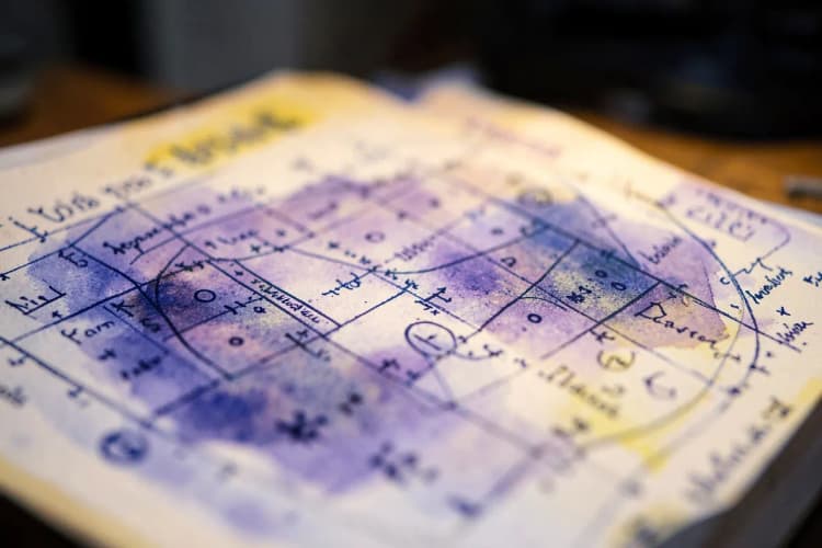 Close-up de um mapa astral com anotações manuscritas e símbolos astrológicos.