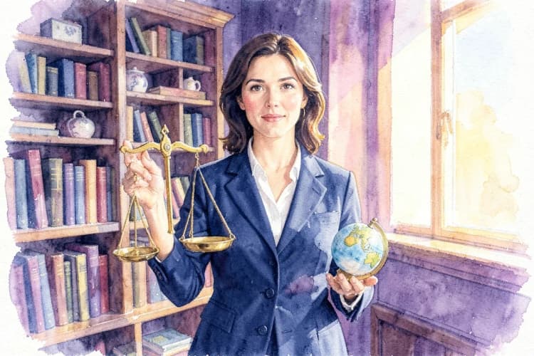 Astróloga Clarissa Cavalcanti com balança e globo terrestre.