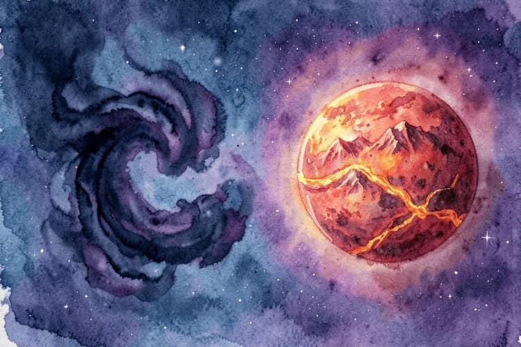 Comparação visual entre a energia de Lilith e a de um planeta tradicional como Marte, mostrando contrastes.
