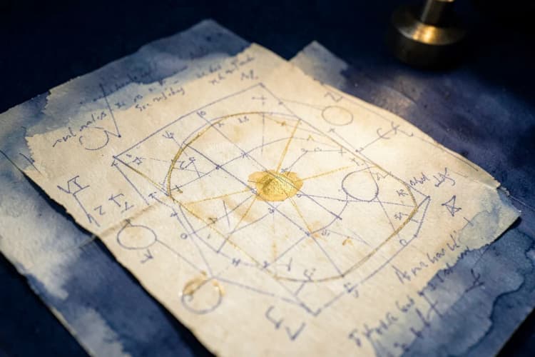 Interpretação de Lilith em um mapa astral, com símbolos astrológicos e anotações.