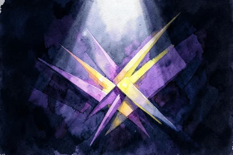 Representação abstrata do confronto entre Lilith e outras influências astrológicas, com cores e formas contrastantes.