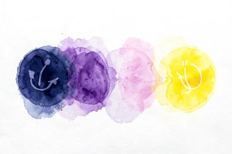 Uma representação visual de um ciclo de vida com fases marcadas por diferentes cores e símbolos.